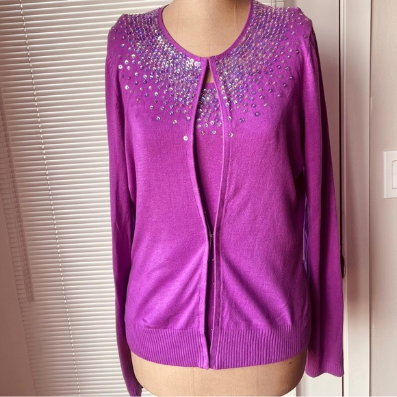 GAP Fuschia Women's Cardigan/Shell Sweater Set with Sparkling Accents NWOT - Picture 11 of 11